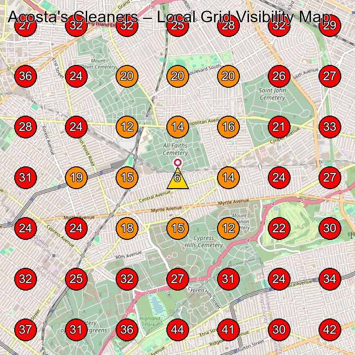 Acosta's Cleaners GeoGrid visibility map for Laundromat in Flushing